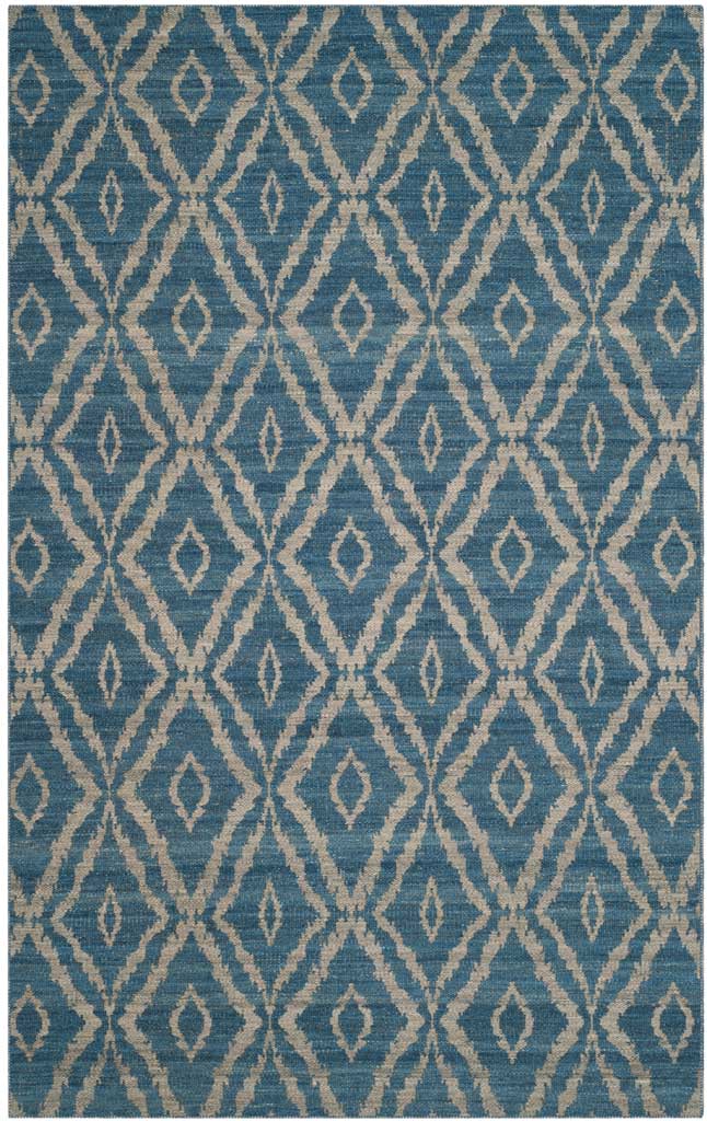 Blue and gray handwoven wool rug with a repeating lattice of nested diamonds. || KLM215A-8 || top_studio