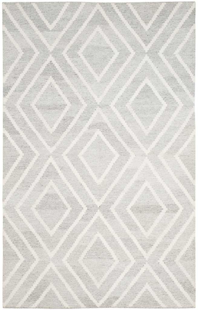 Silver and ivory rug with oversized nested diamonds and fine geometric lines