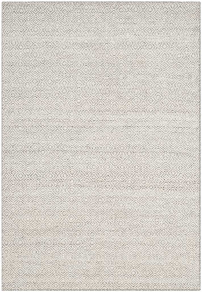 Ivory and silver wool rug patterned with a closely spaced diamond lattice