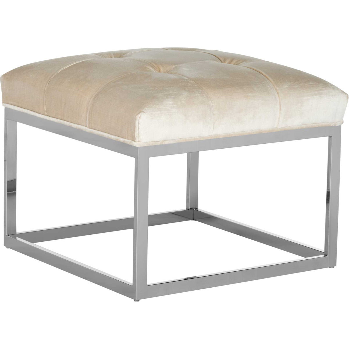 Simeon White Velvet Tufted Ottoman Bella White