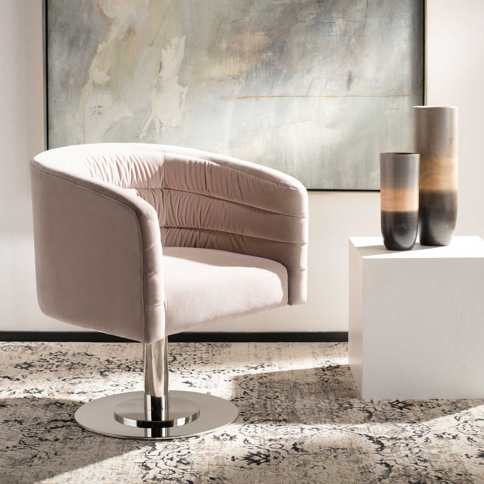 Mavra Velvet Swivel Tub Chair Giotto Almond