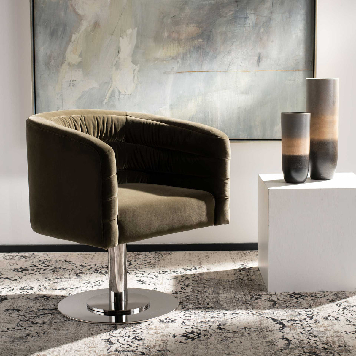 Mavra Velvet Swivel Tub Chair Giotto Dark Olive Green