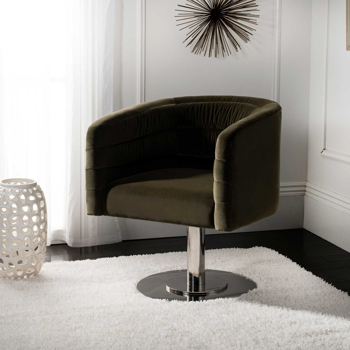 Mavra Velvet Swivel Tub Chair Giotto Dark Olive Green