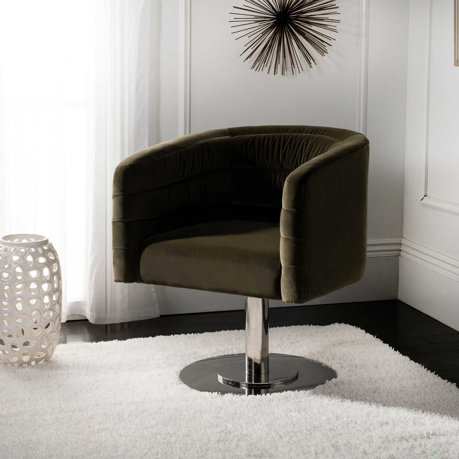 Mavra Velvet Swivel Tub Chair Giotto Dark Olive Green