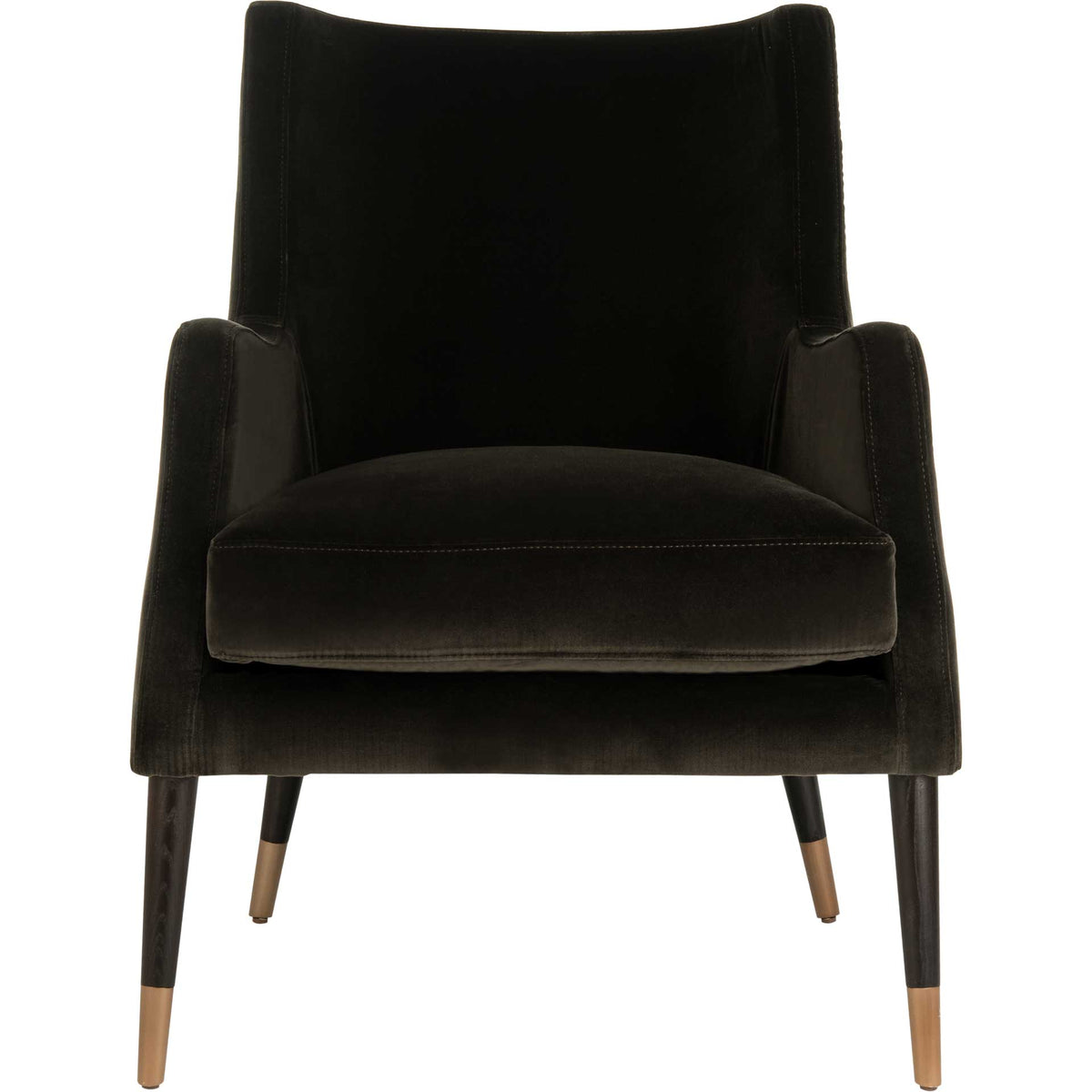 A tall curved back and plush seat cushion create a welcoming silhouette in rich shale velvet. || KNT7060A || front_studio