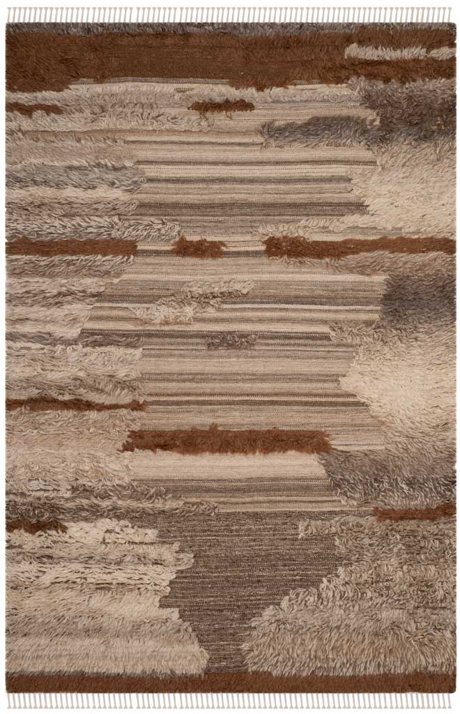 Gray and brown abstract bands bring earthy dimension to a plush rug with knotted fringe. || KNY225A-8 || top_studio