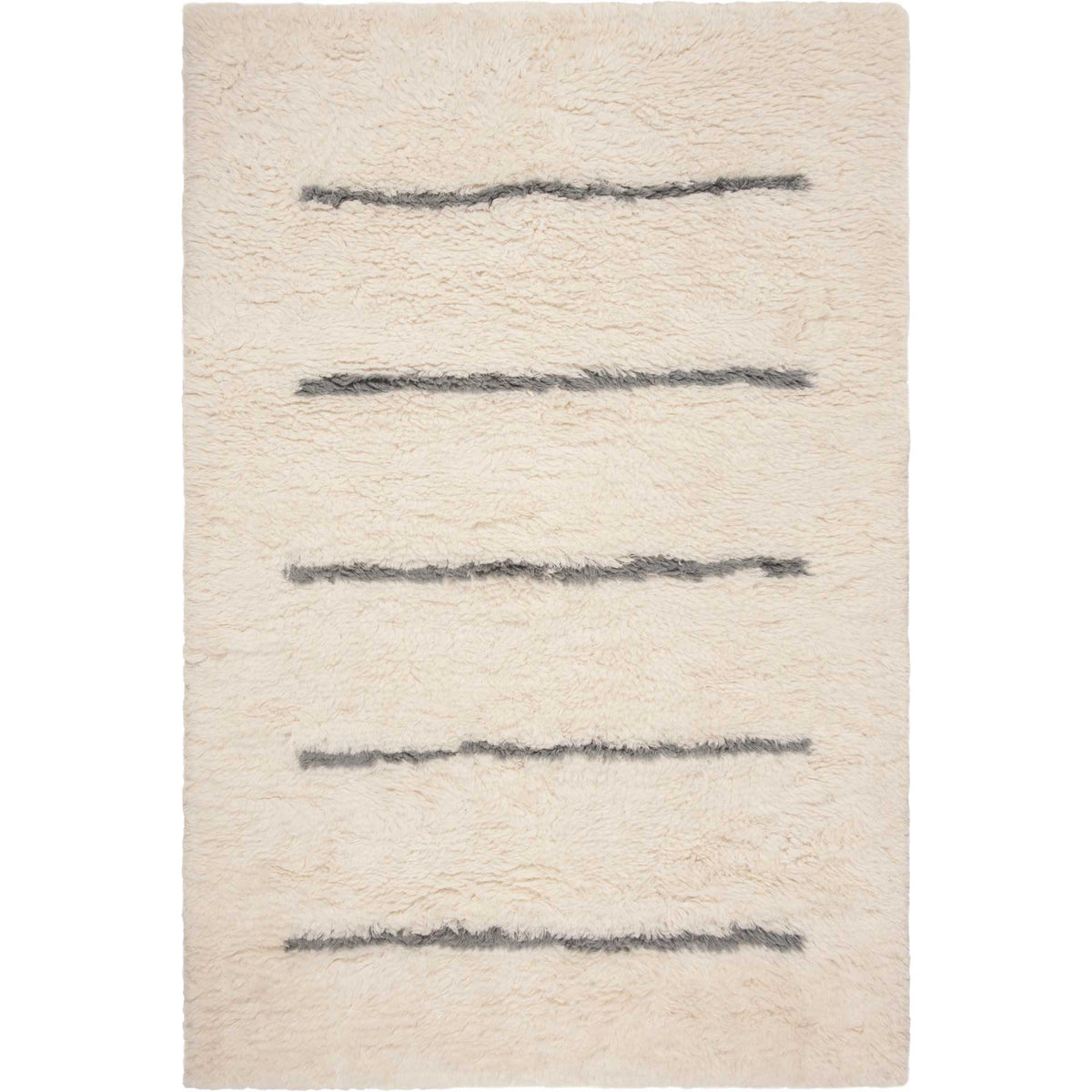 Five wispy gray lines add gentle contrast to a creamy ivory wool rug.