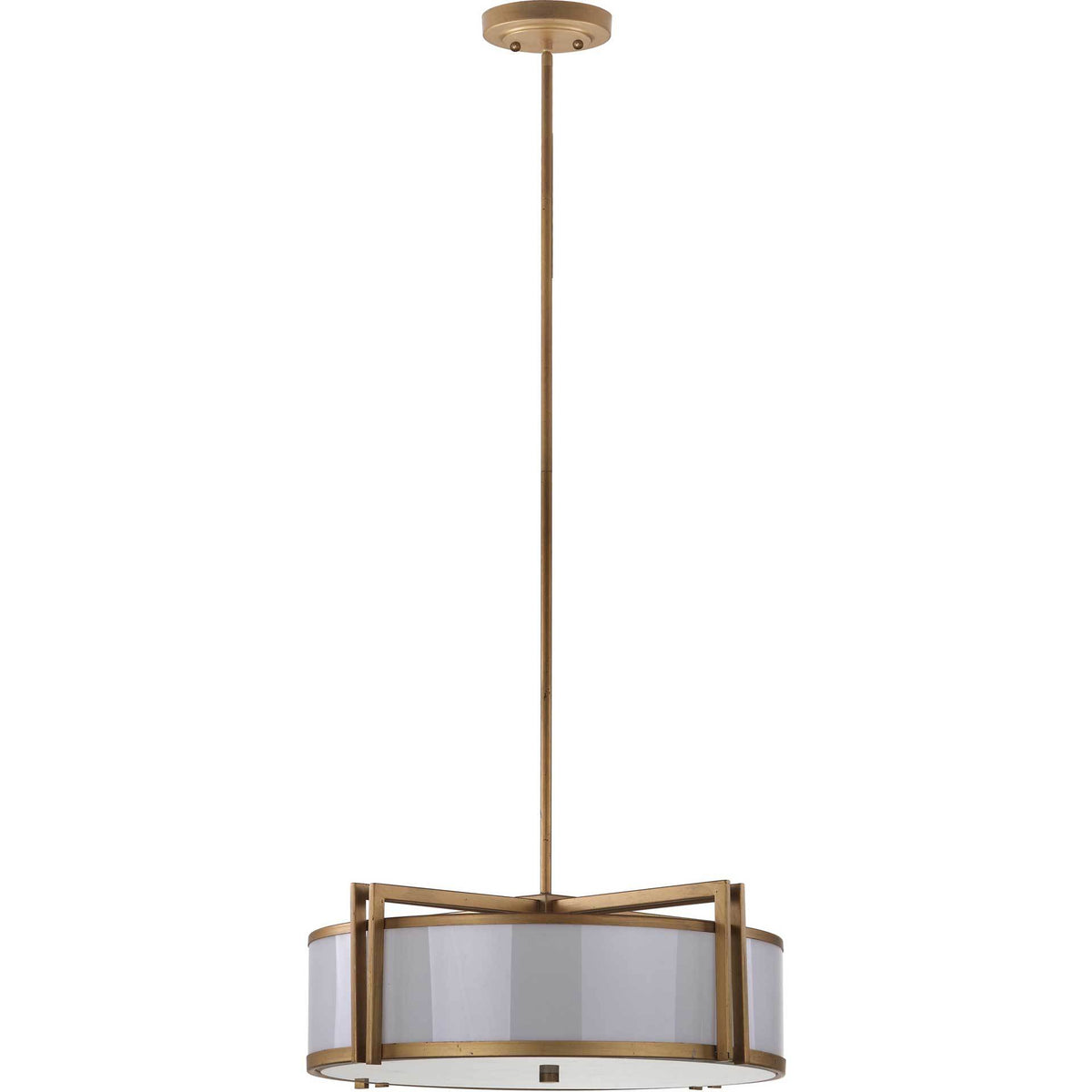 Antique gold arches frame a pale acrylic drum shade beneath a matching ceiling canopy || LIT4185A || front_studio
