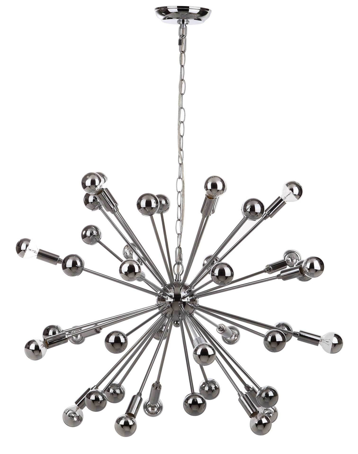 Slender chrome arms spread in a striking starburst beneath a matching canopy and hanging chain || LIT4495A || front_studio