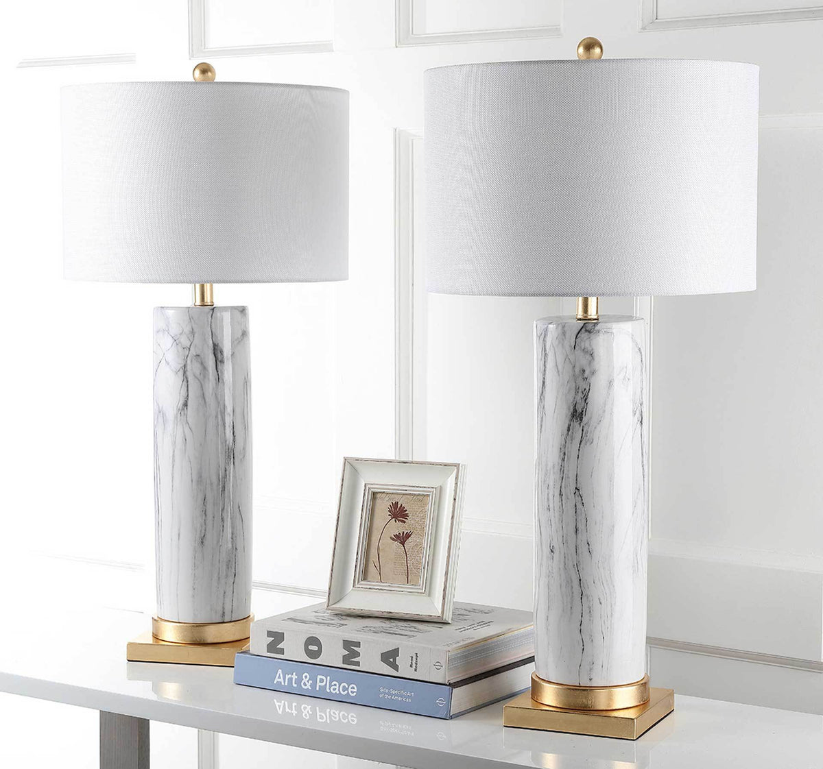 Sofia Faux Marble Table Lamp Black/White (Set of 2)