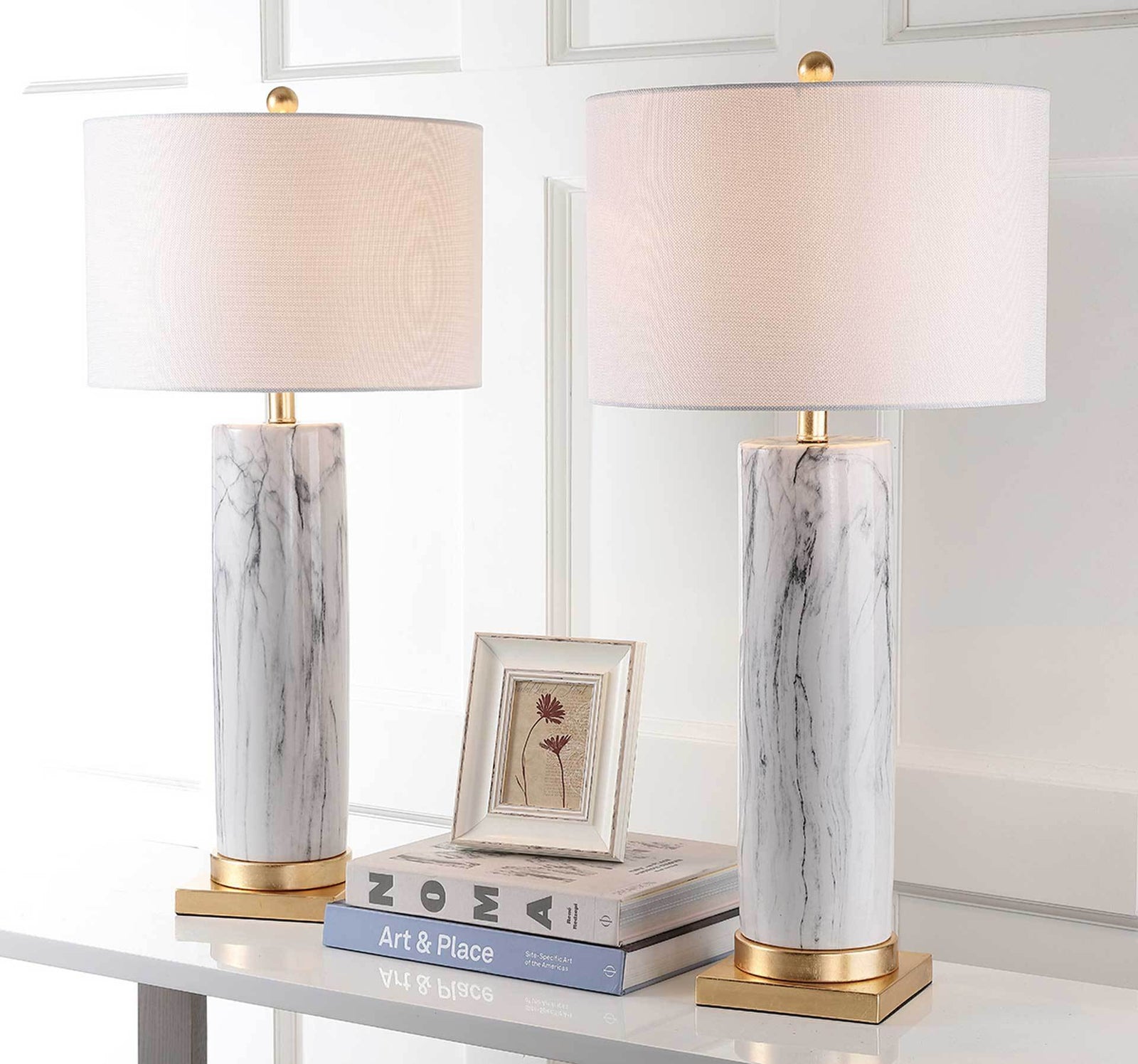 Sofia Faux Marble Table Lamp Black/White (Set of 2)