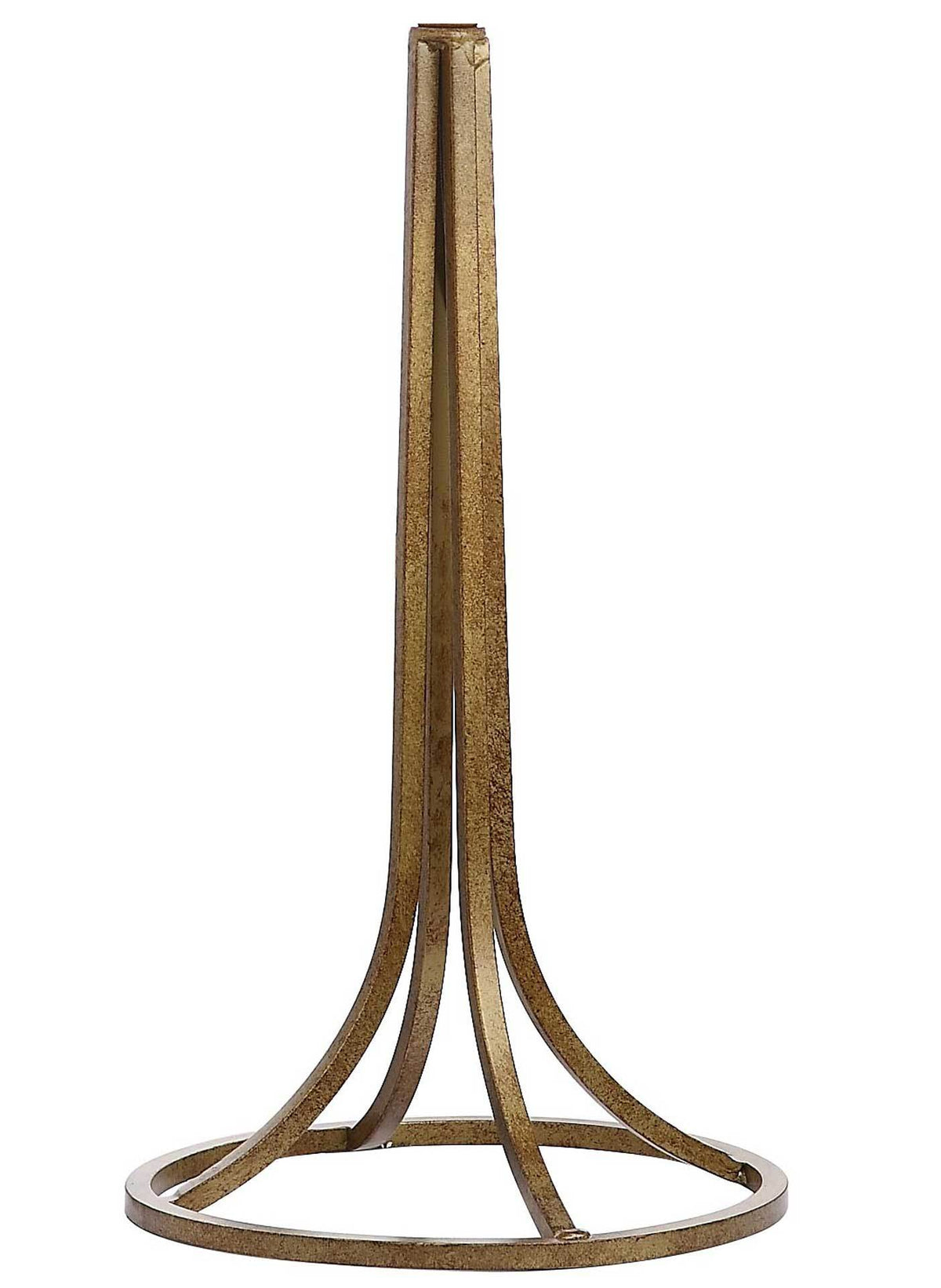 Antique bronze iron rods sweep outward to meet a circular base, creating an airy sculptural form
