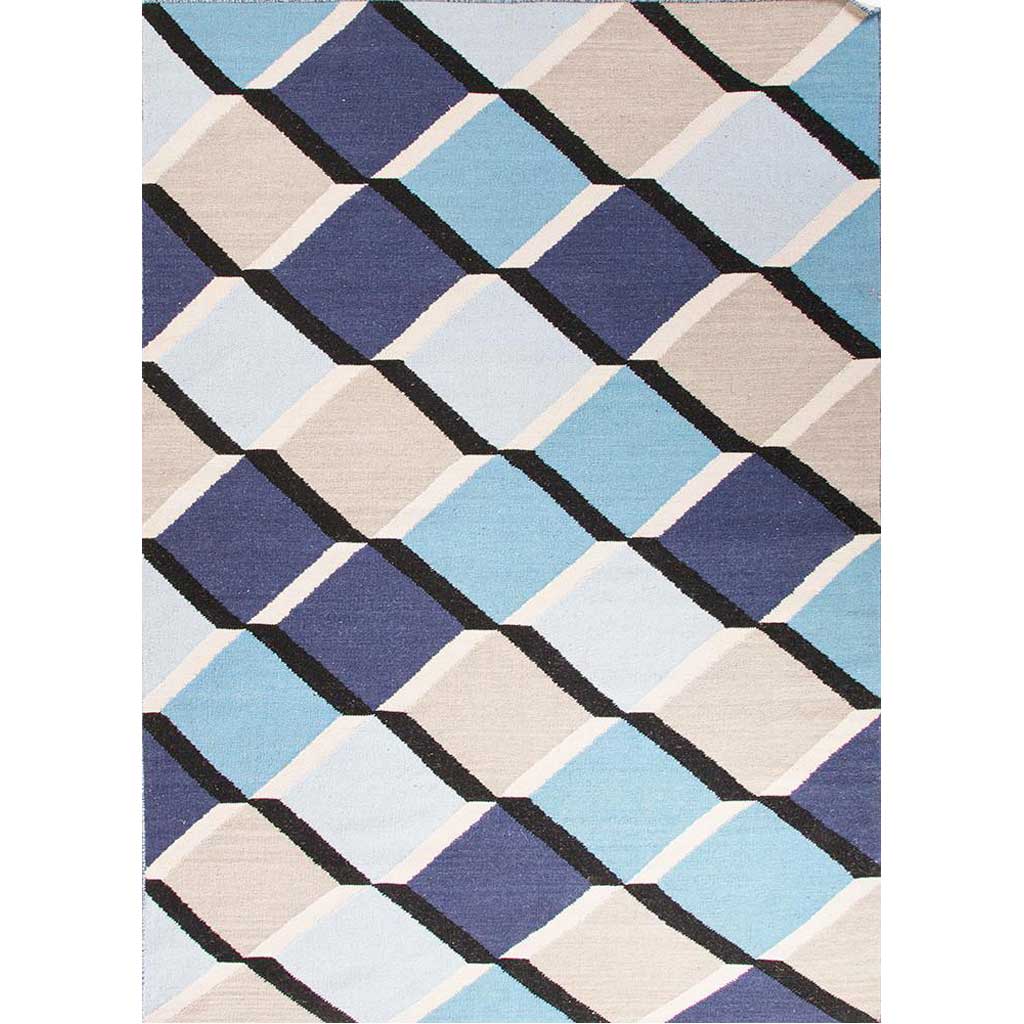 En Casa Harlequin Cube Deep Navy/Ocean Blue Area Rug
