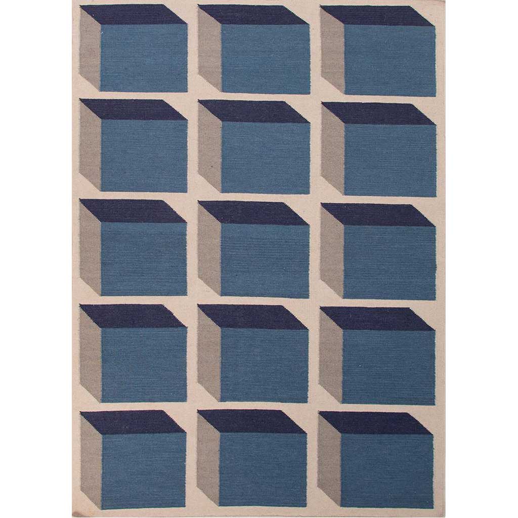 En Casa Cubes Antique White/Dark Denim Area Rug - Froy.com