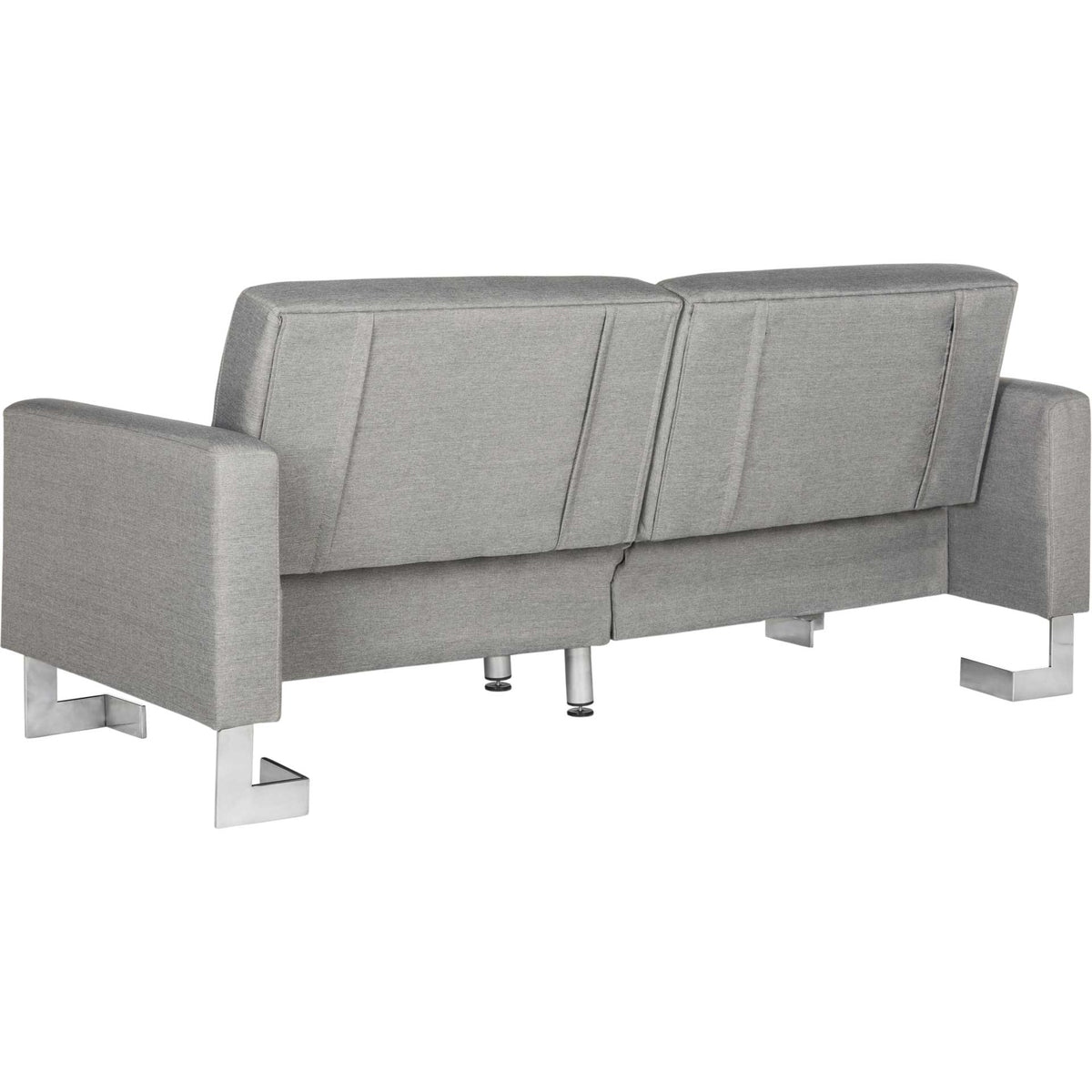 Tailored gray rear panels and silver-tone feet finish this clean-lined convertible loveseat.