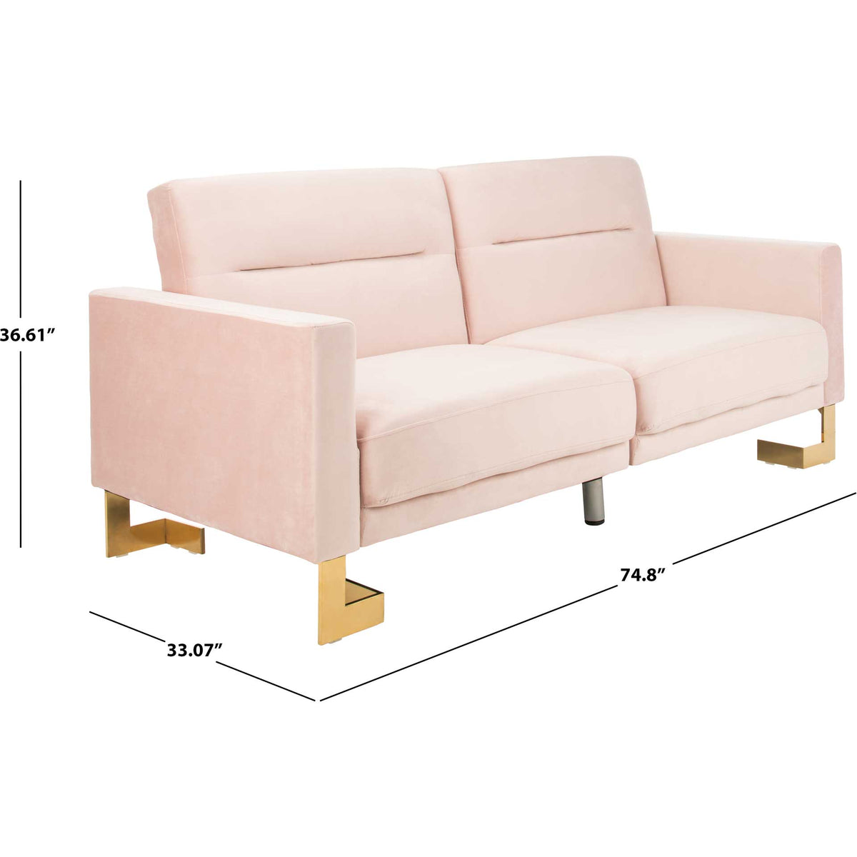 Blush sofa bed offers a 74.8-inch width with a 33.07-inch depth and a 36.61-inch height.