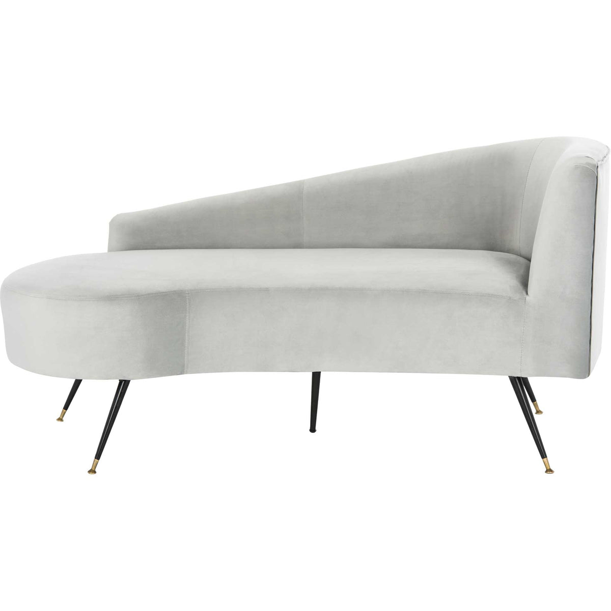 A light gray velvet settee pairs a gently sloping back with a long, rounded seat || LVS6300B || front_studio