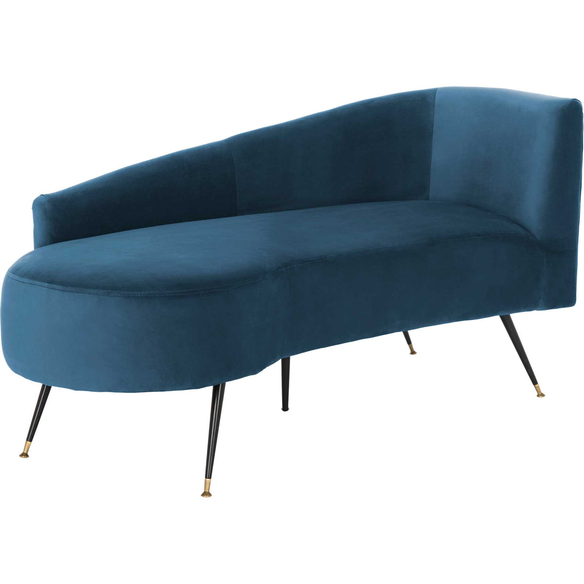 Navy velvet softens the flowing seat and tall wraparound back, anchored by slender black legs || LVS6300C || front_angle_studio