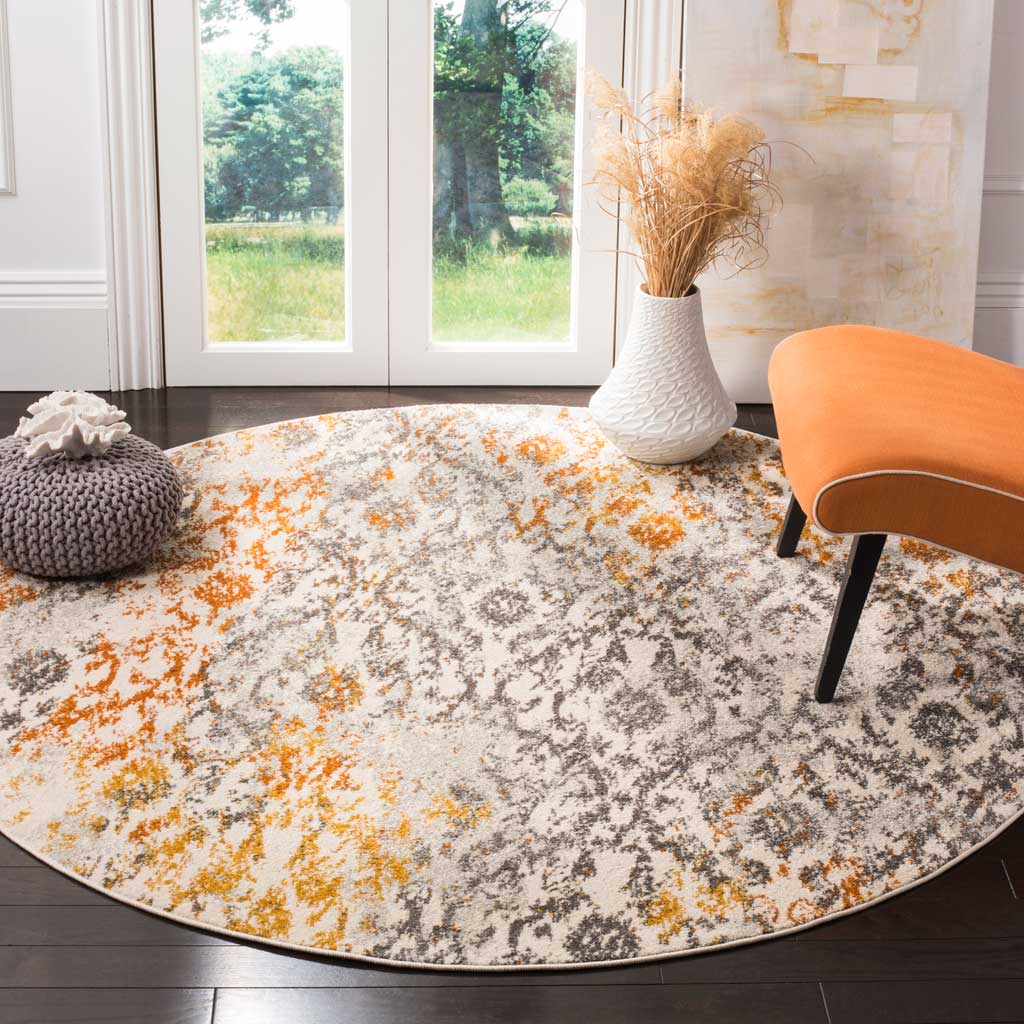 Madison Cream/Orange Round Rug - Froy.com