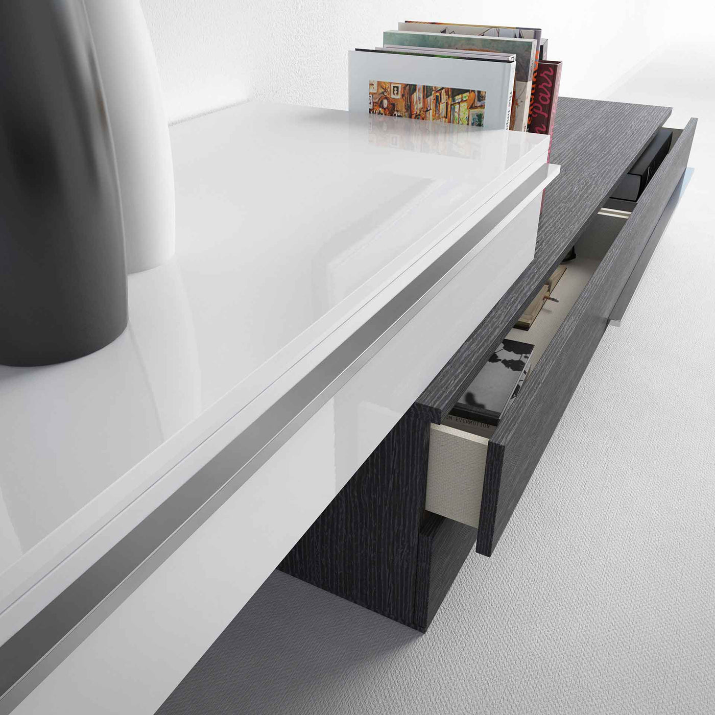 Gramercy Media Console White Lacquer/Gray Oak - Froy.com