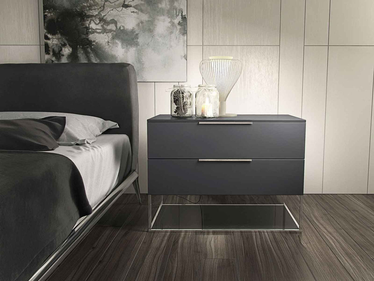 Bowery Nightstand Asphalt Matte/Asphalt Glass