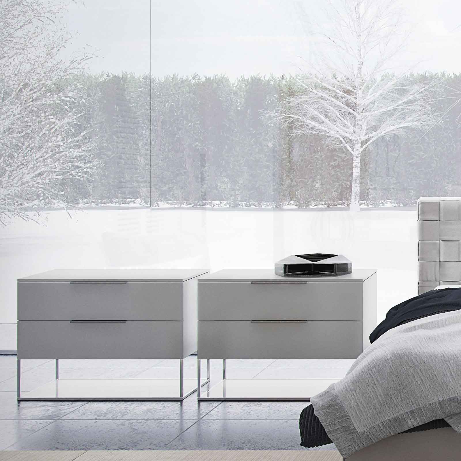 Bowery Nightstand White Matte/White Glass