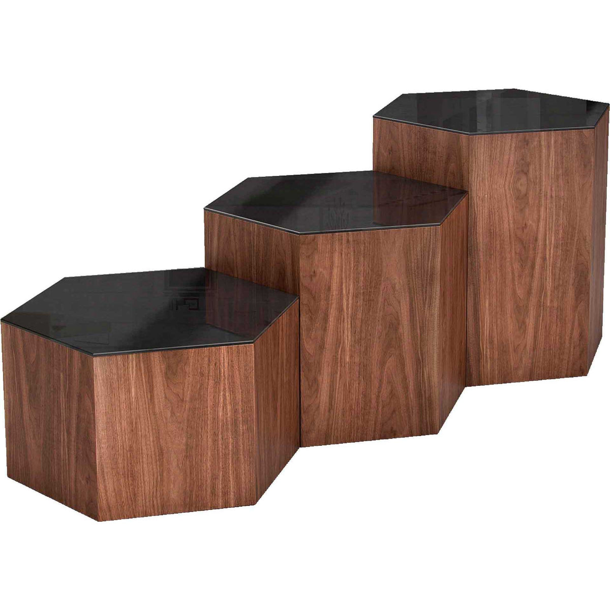 Centre Occasional Table Black Glass/Walnut