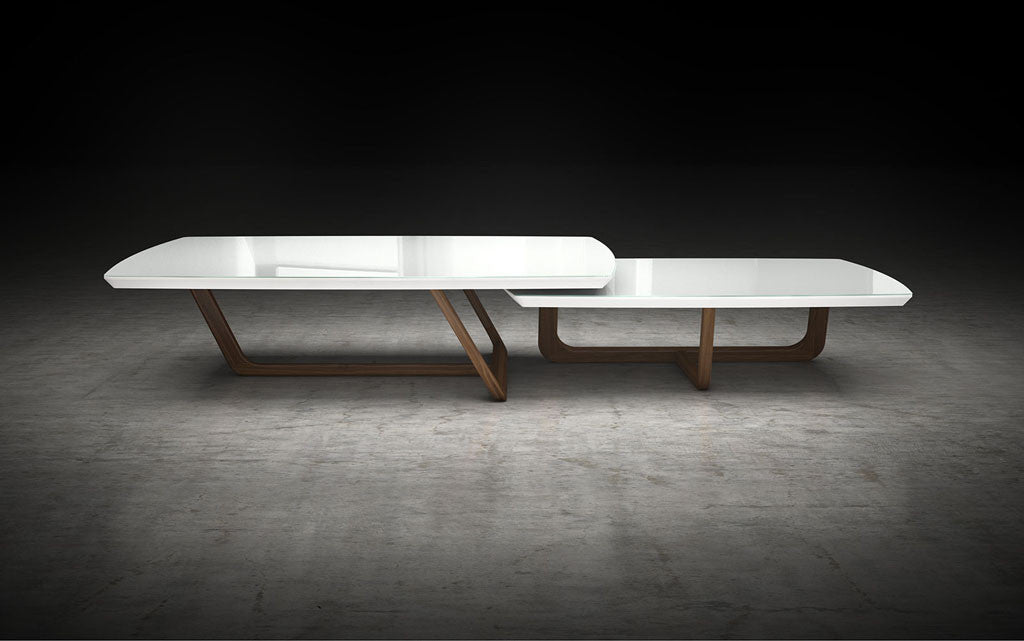 Belvedere Nested Tables White Glass/Walnut