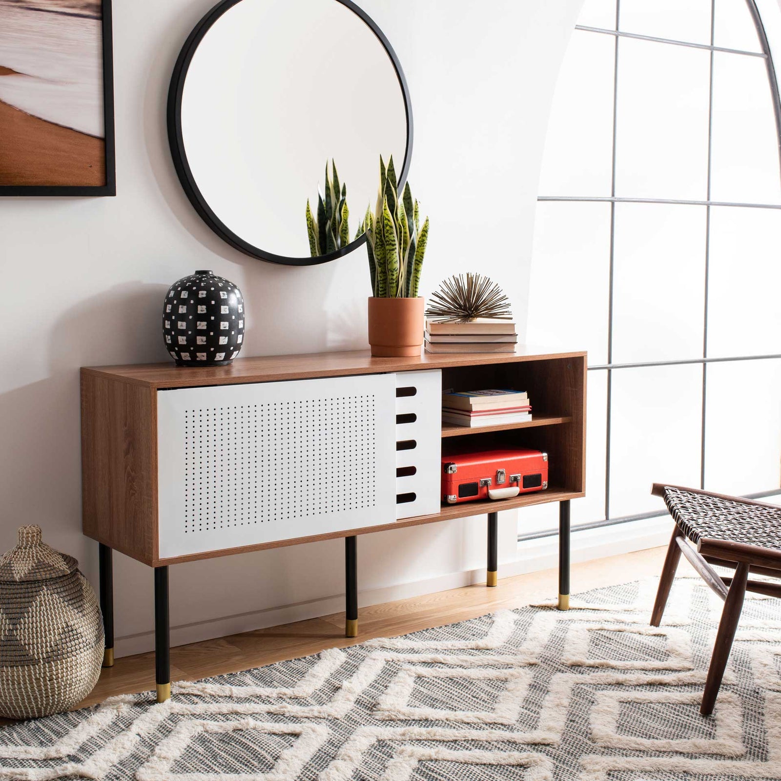 Shanara TV Stand White/Natural/Black/Gold