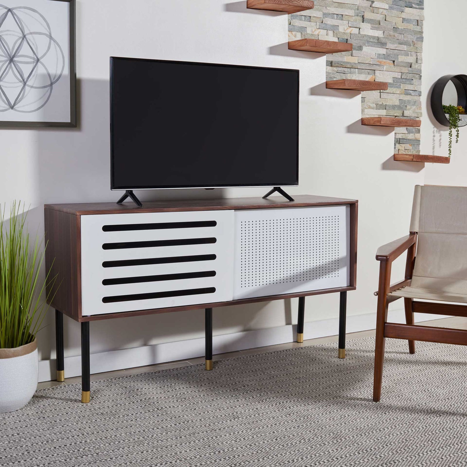 Shanara TV Stand White/Walnut/Black/Gold