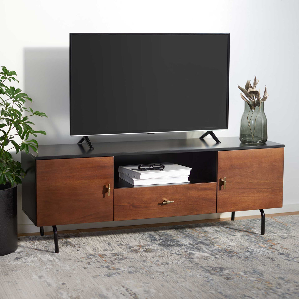 Gemma TV Stand Black/Walnut