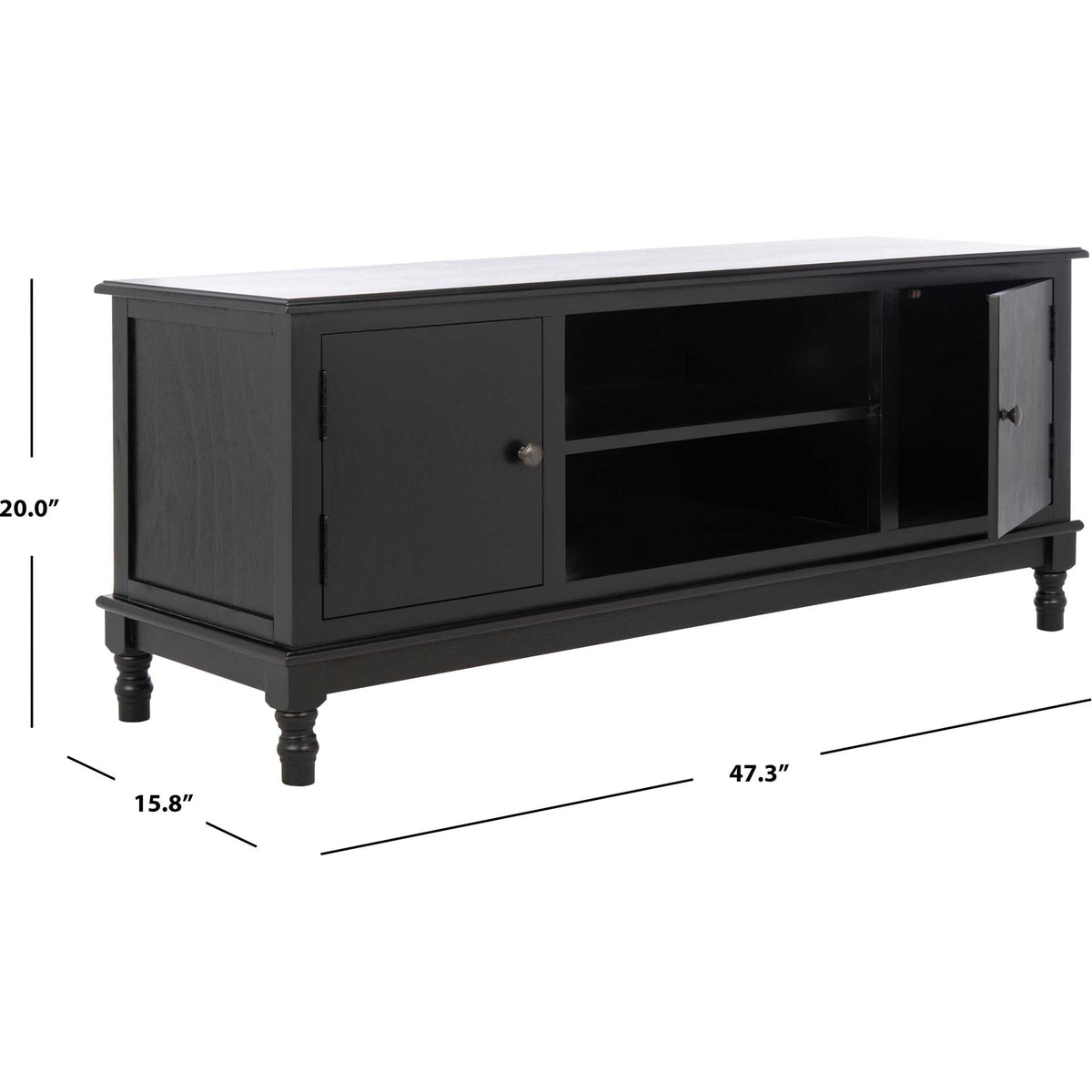 At 47.3 inches wide, this black media stand pairs a spacious top with practical storage.