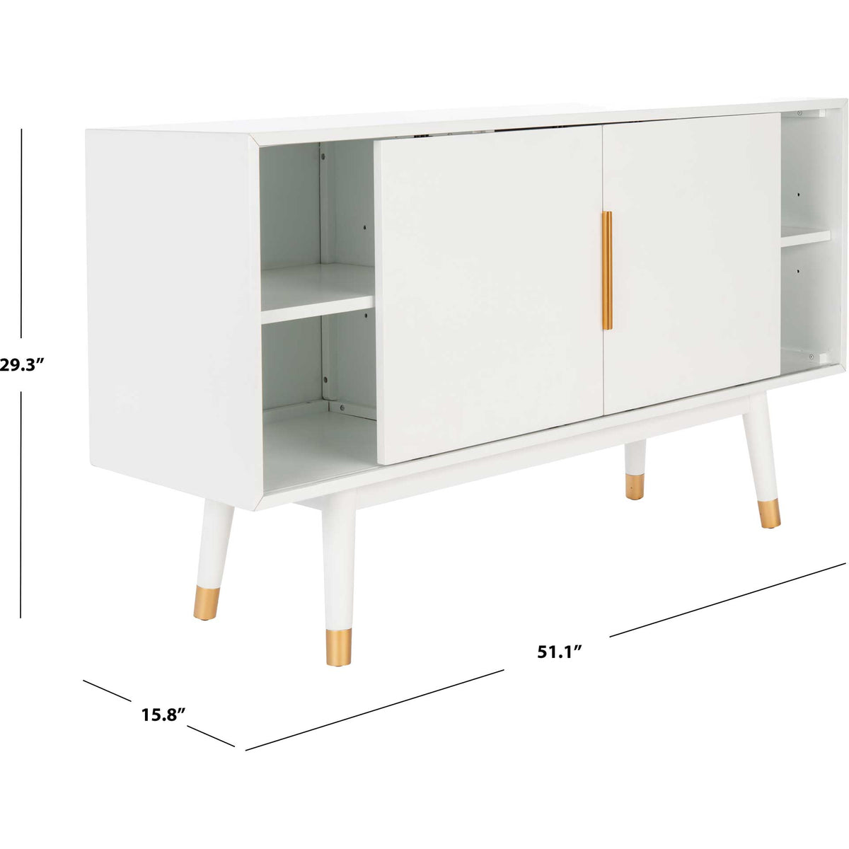 This 51.1-inch-wide white media stand offers open shelving and a slim 15.8-inch depth.