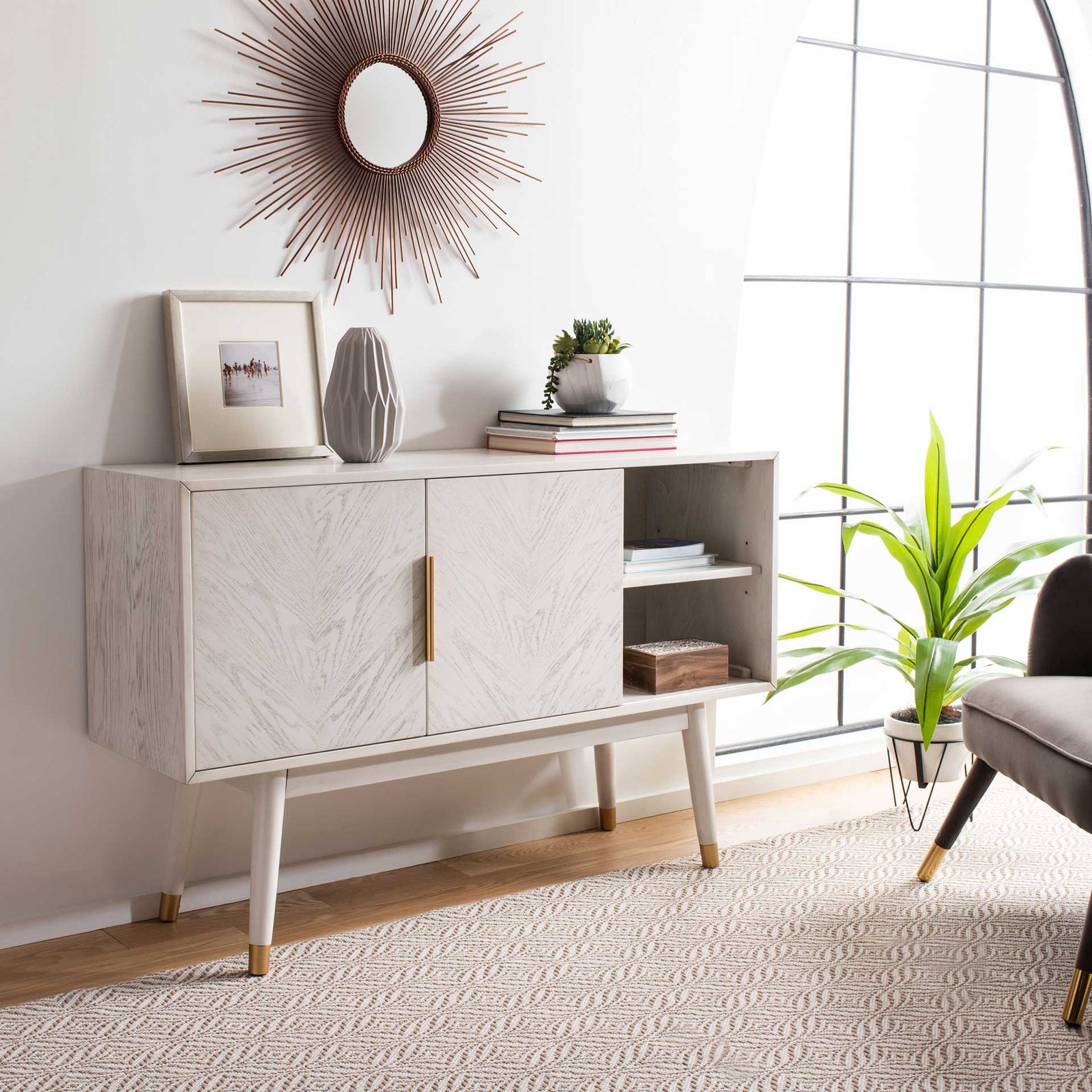 Liam 2 Door Media Stand White Washed