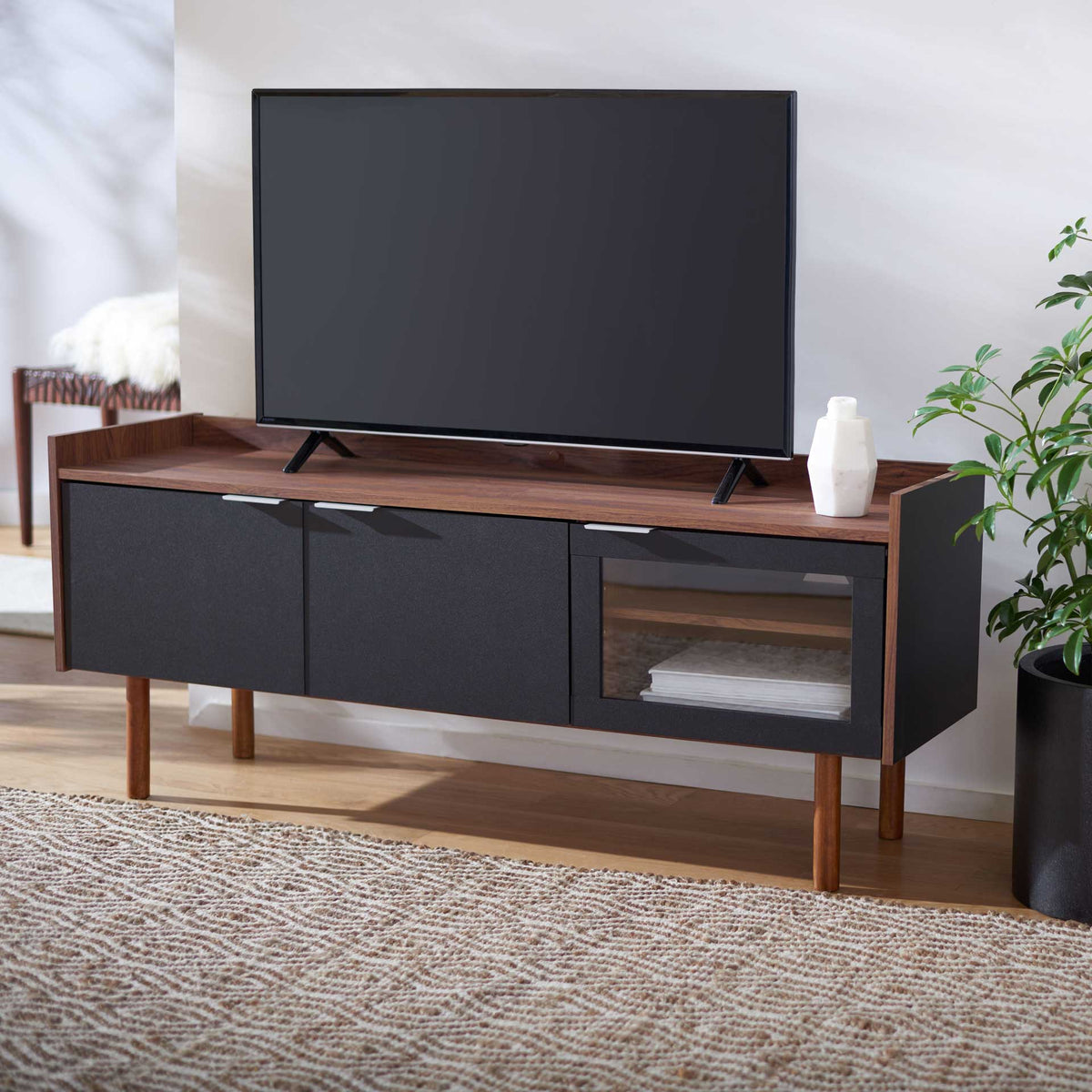 Sade 2 Shelf Media Stand Walnut/Black