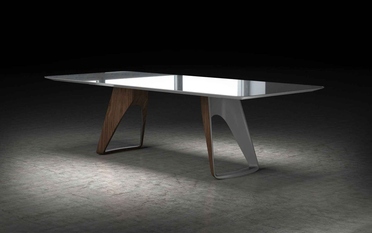 Preston Dining Table Titanium Glass/Walnut