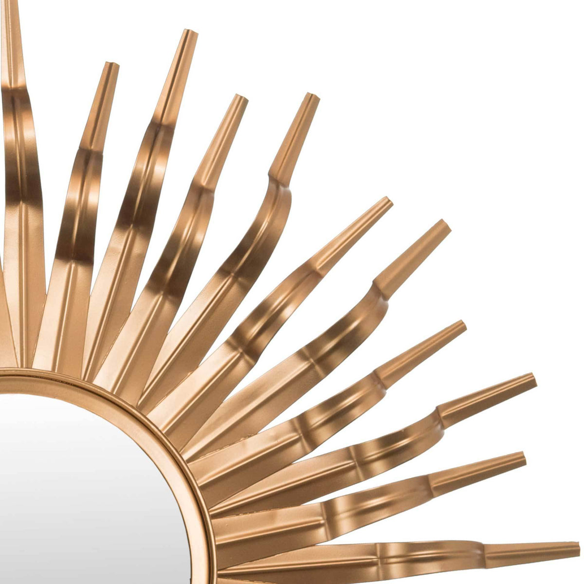 Bent gold metal rays fan outward from the circular frame, adding rich metallic texture