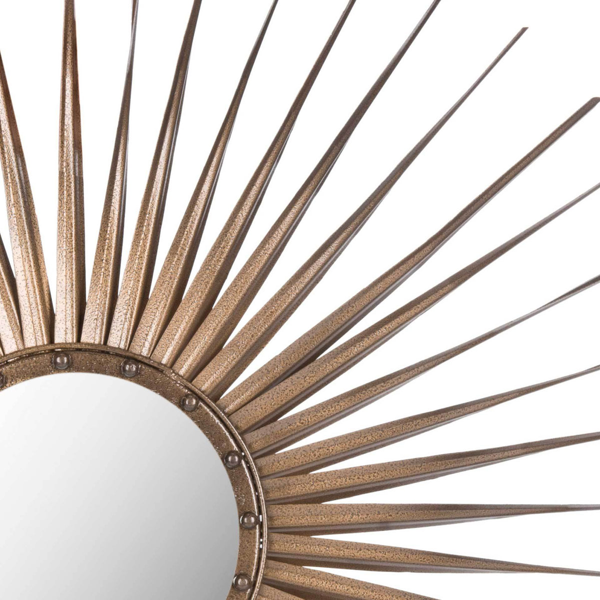 Textured gold rays fan out from a studded ring around the mirror.