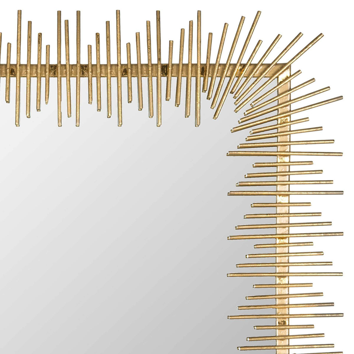 Textured gold metal rays extend beyond the mirror's squared corner.