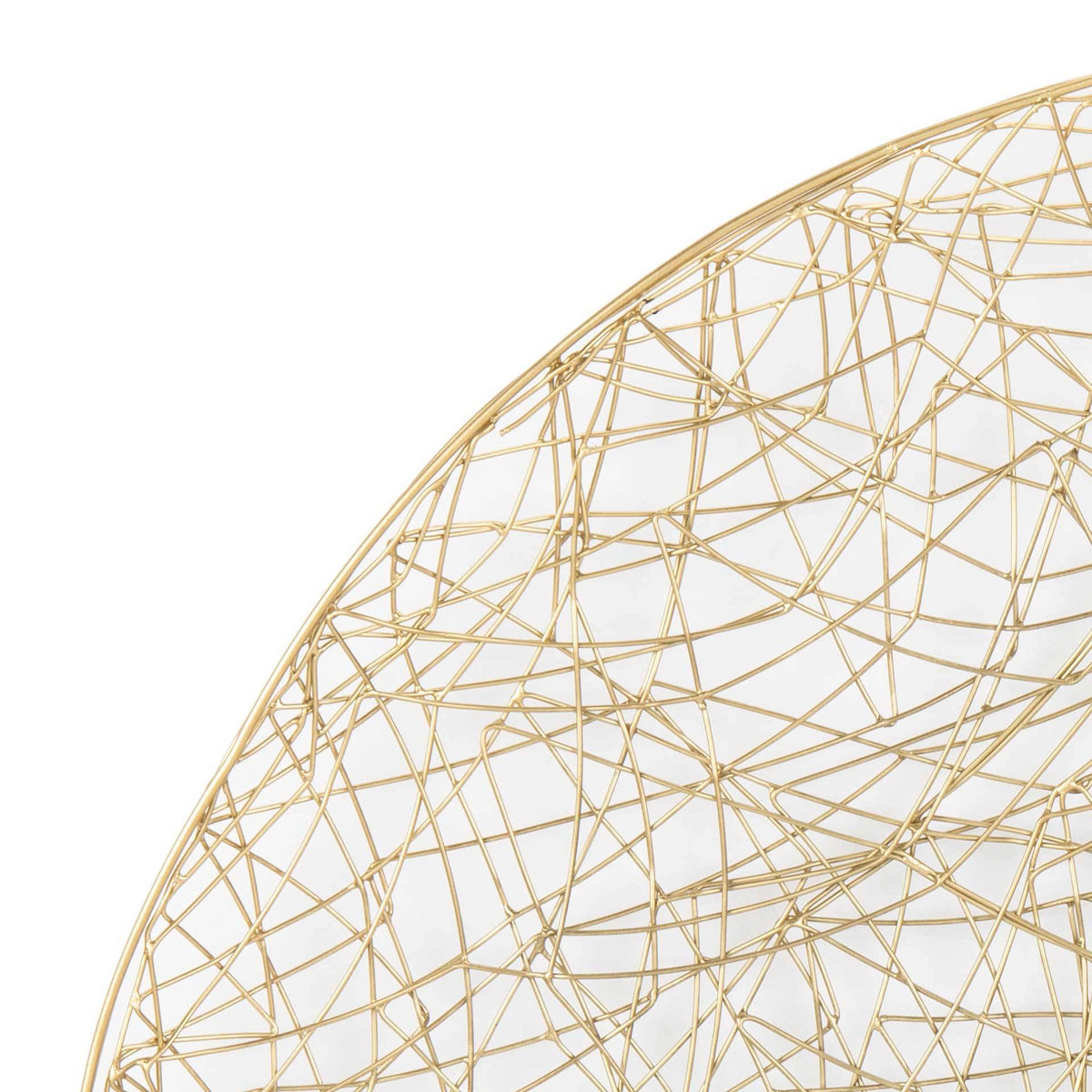 Intricate brass-finished iron wirework forms a delicate, layered outer rim