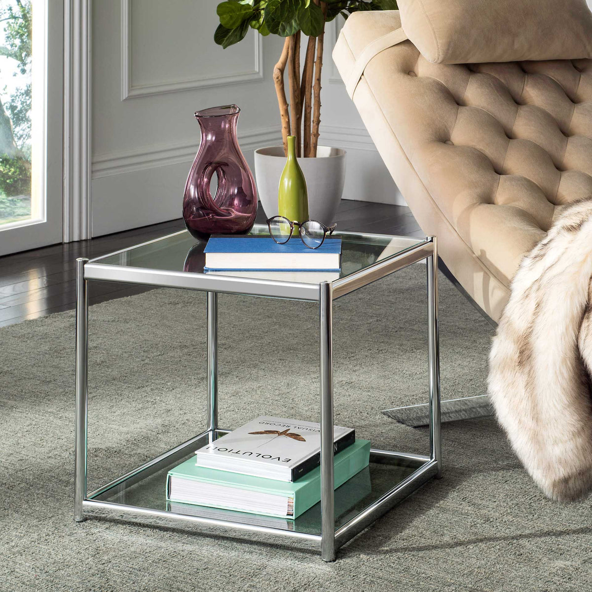 Linnea Glass Side Table Chrome