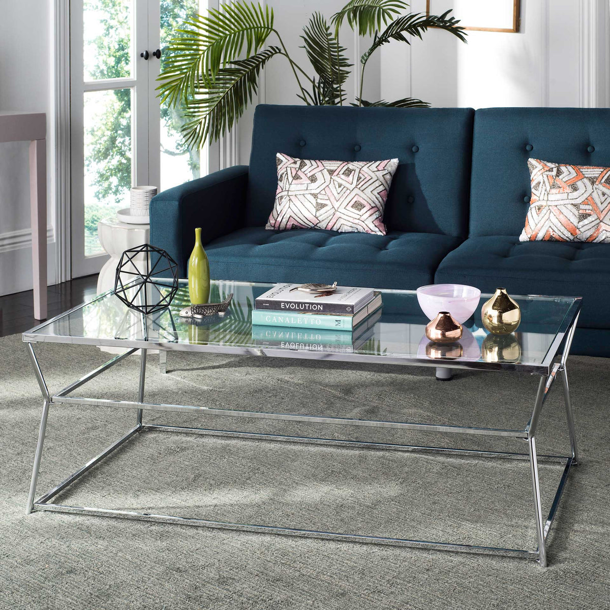 Elian Glass Coffee Table Chrome