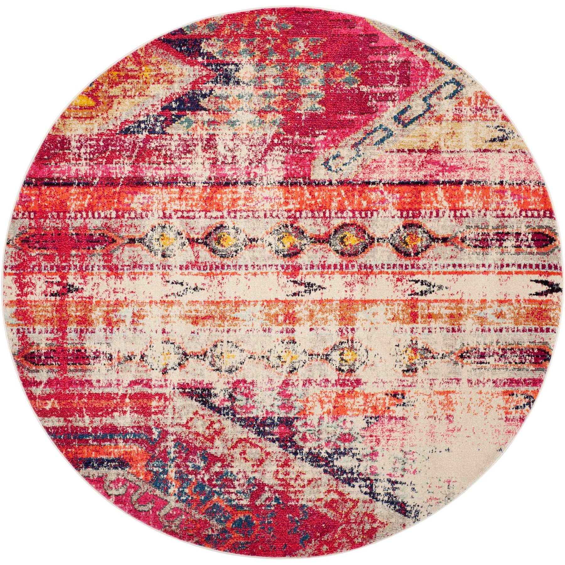 Monaco Magenta/Multi Round Rug - Froy.com