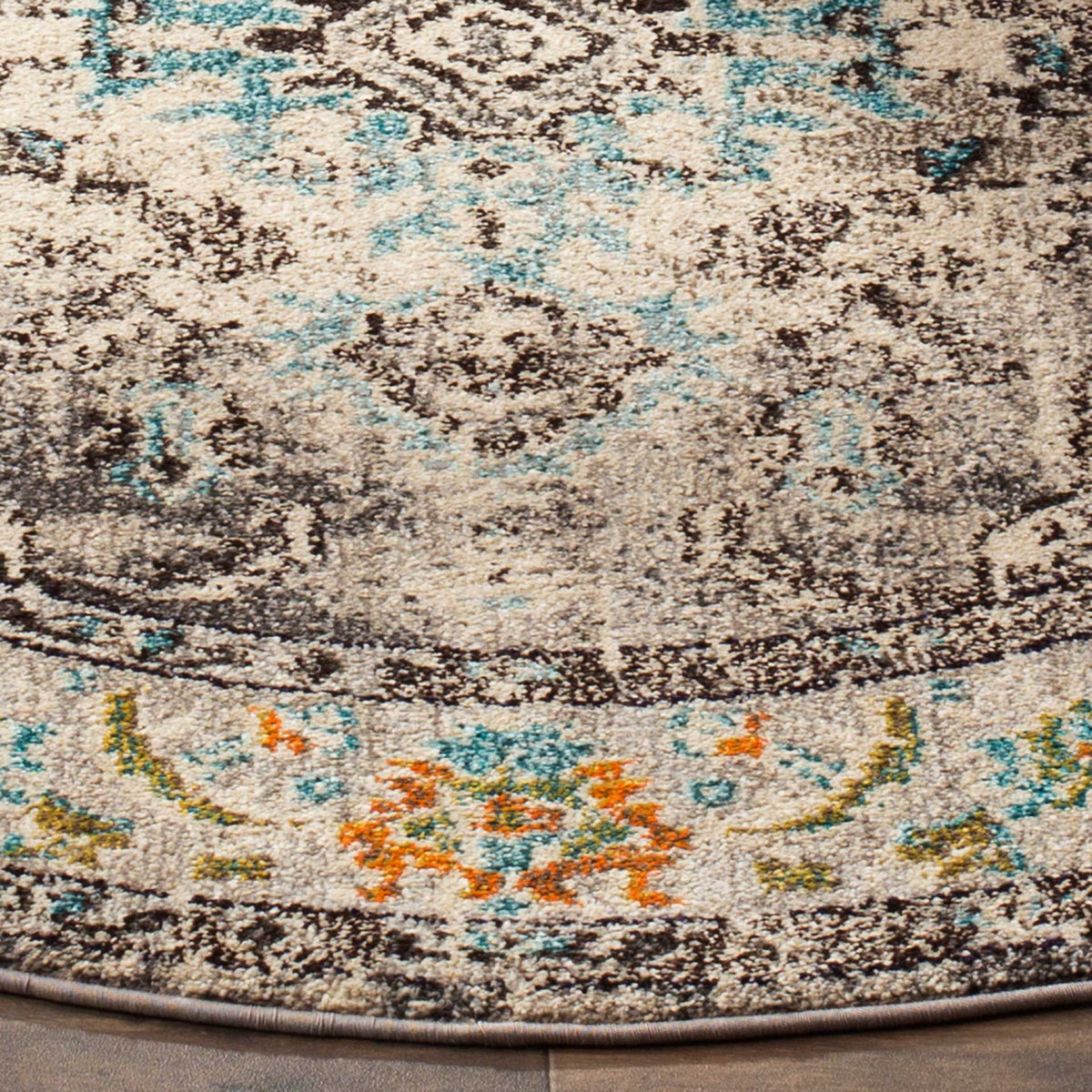 Fine gray outlines and pale blue flourishes contrast with orange flowers along the bound edge