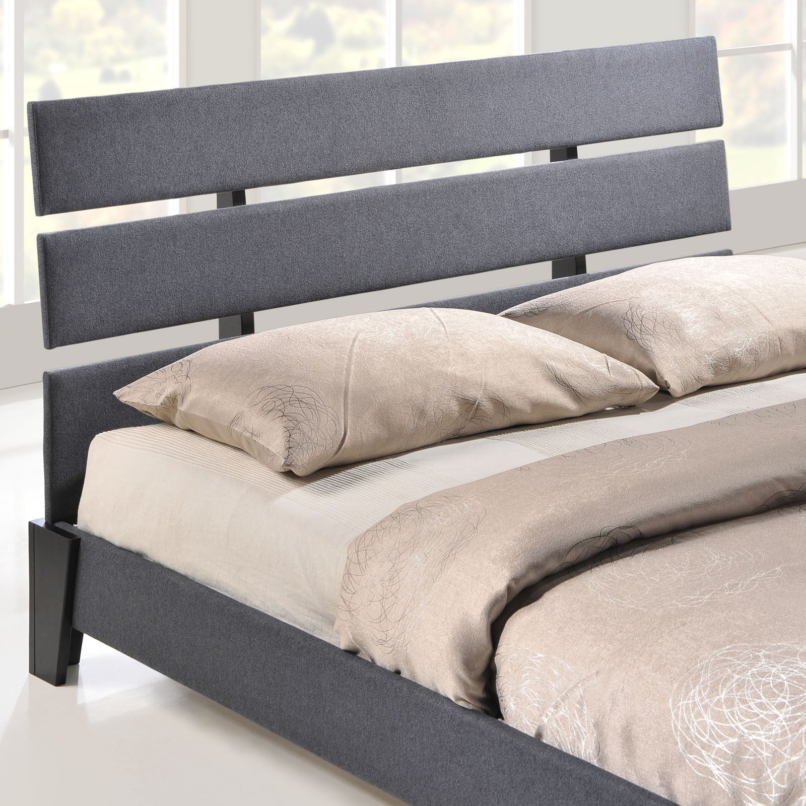 Zoar Queen Fabric Bed Gray
