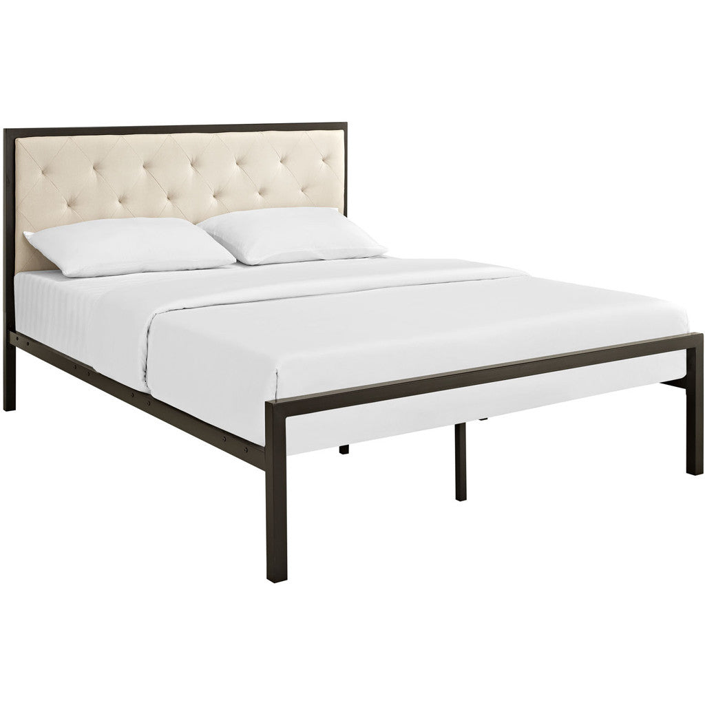 Miles Fabric Platform Bed Brown Beige
