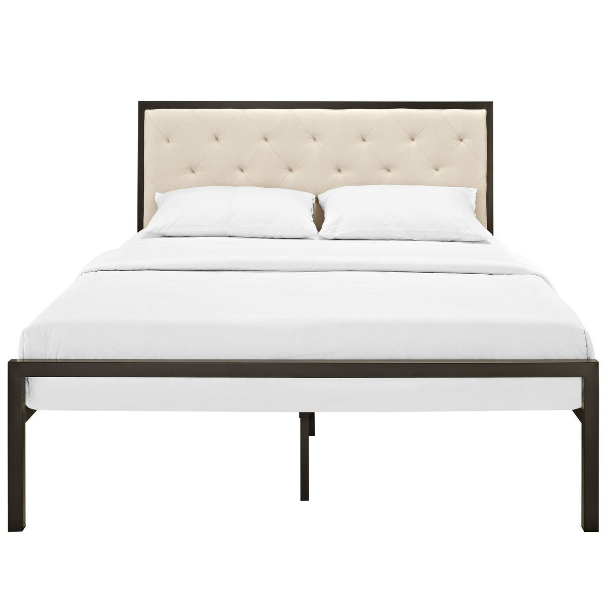 Miles Fabric Platform Bed Brown Beige