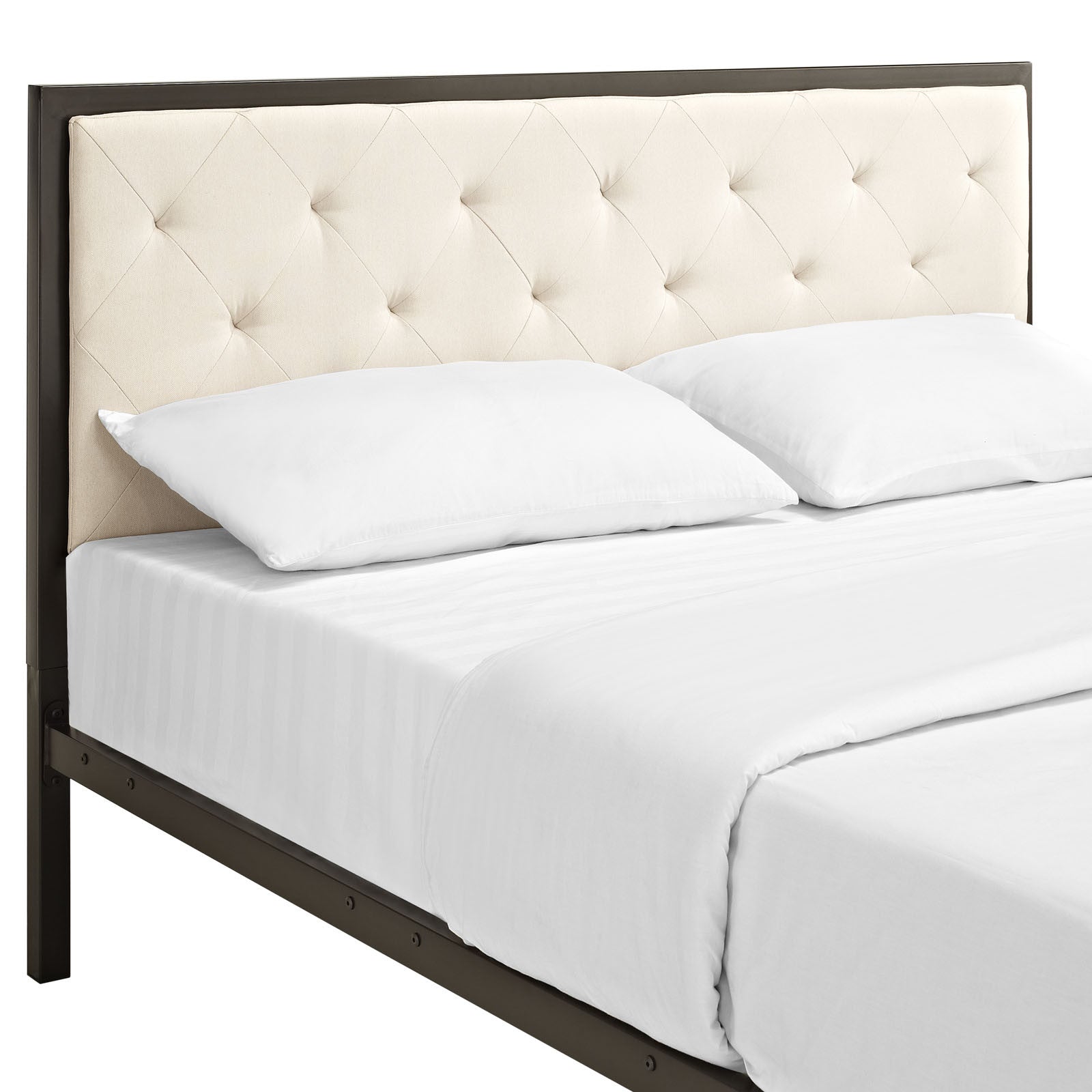Miles Fabric Platform Bed Brown Beige