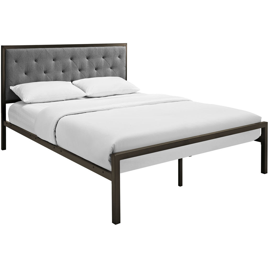 Miles Fabric Platform Bed Brown Gray