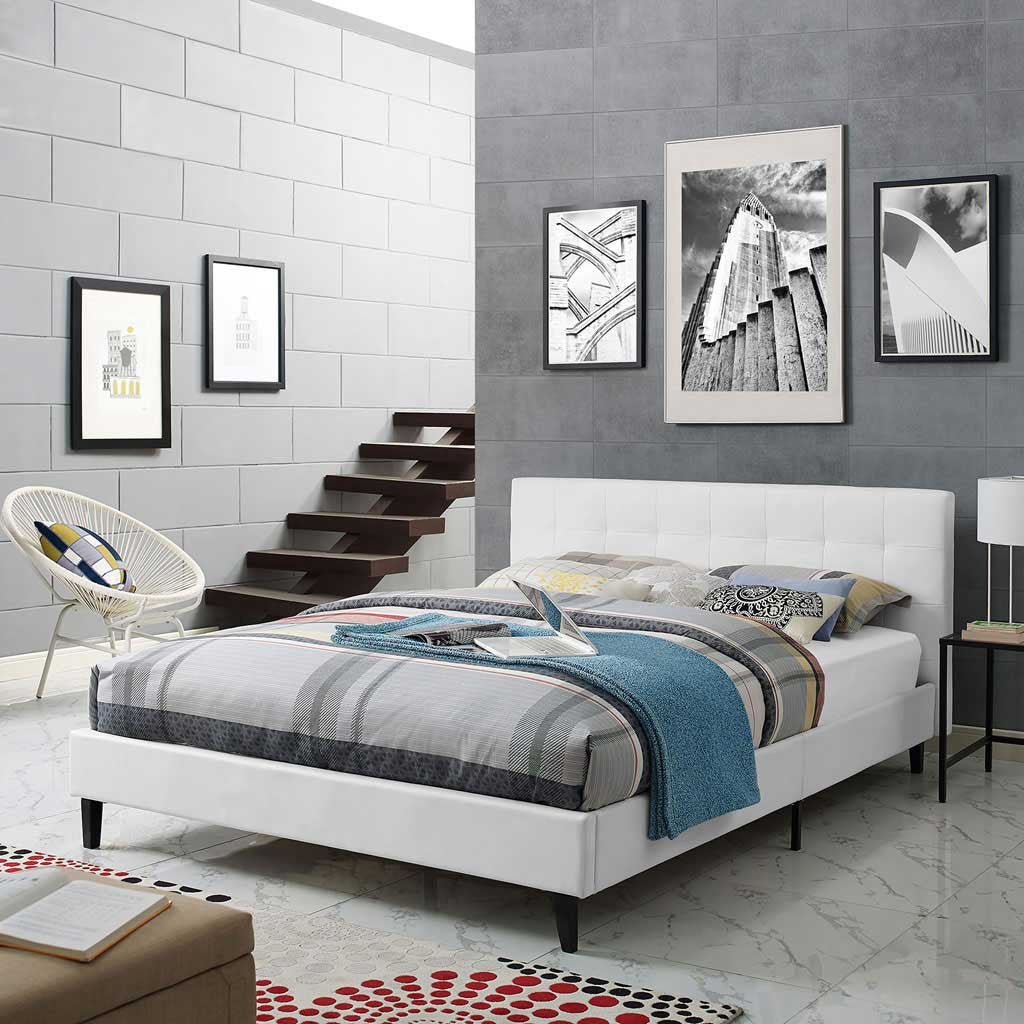Lester Vinyl Bed White